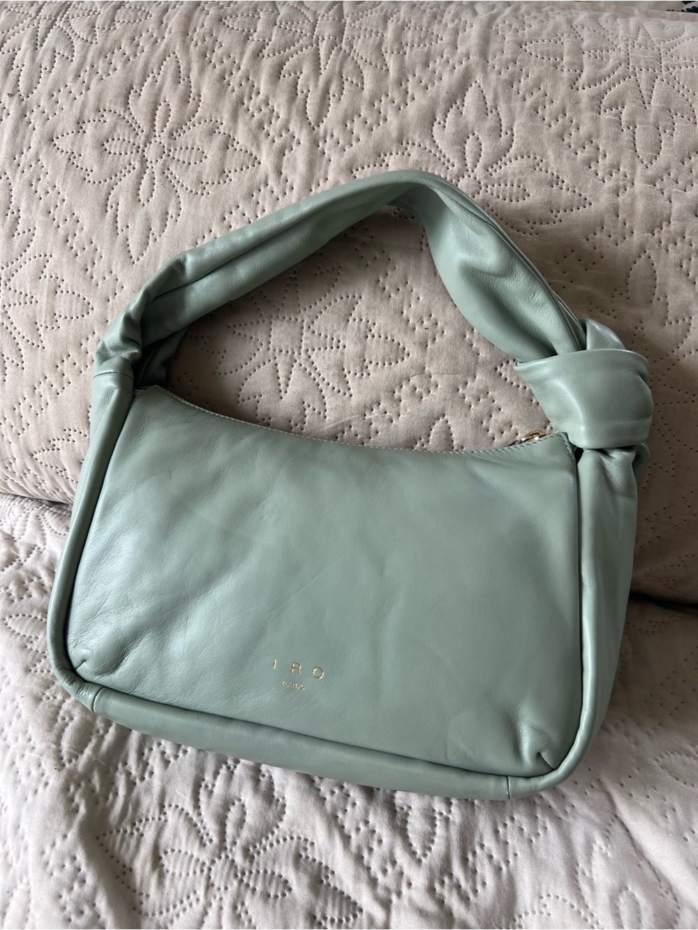 IRO Mint Green Leather Knot-Handle Shoulder Bag